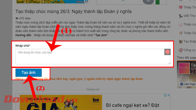 Viết lời chúc và nhấn nút Tạo ảnh 