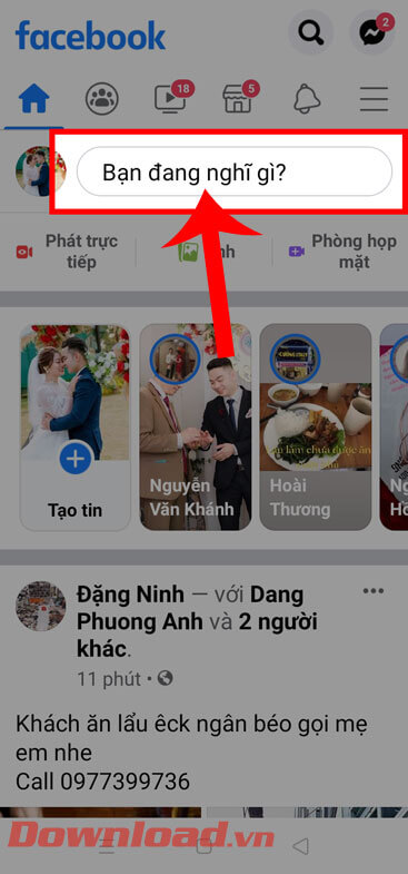 Nhấn vào mục bạn đang nghĩ gì?