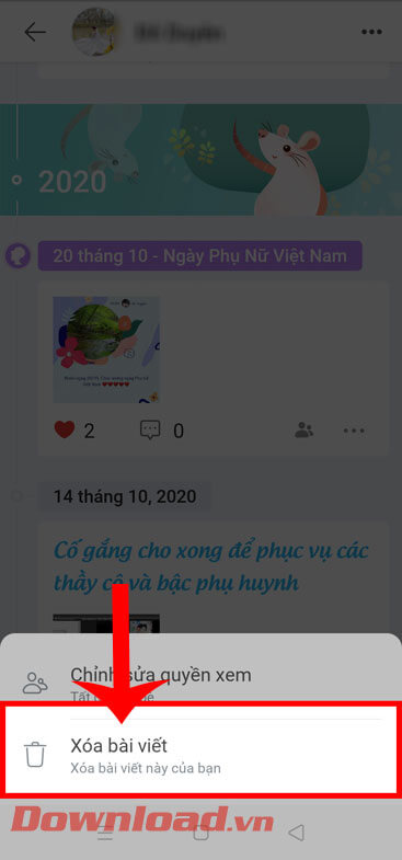 Ấn vào mục Xóa bài viết