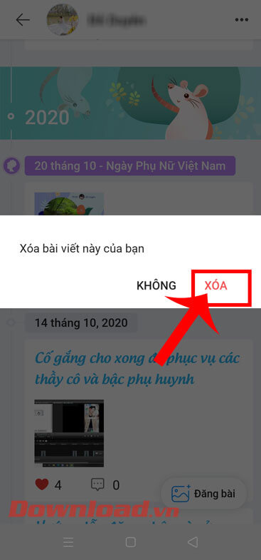 Ấn vào nút Xóa