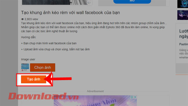 Nhấn vào nút Tạo ảnh 