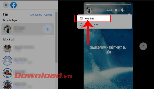 Click chuột vào mục Xóa ảnh