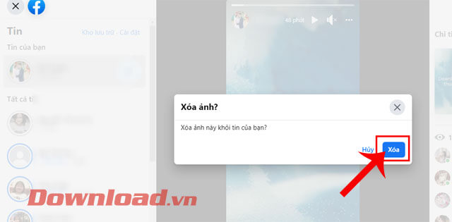 Ấn vào mục Xóa