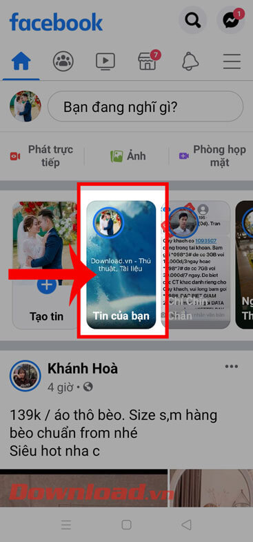 Nhấn vào mục Tin của bạn