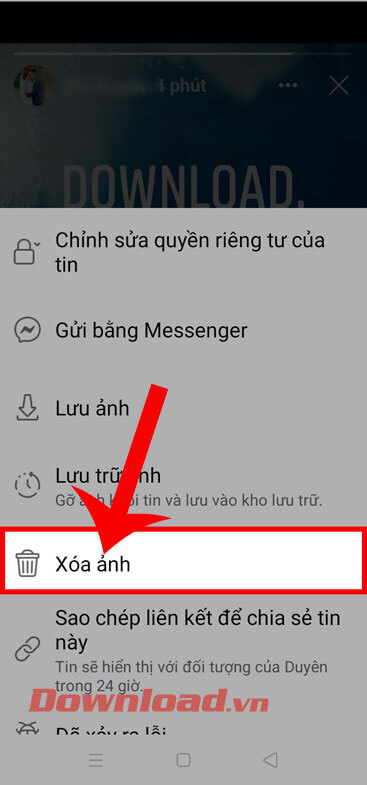 Ấn vào mục Xóa ảnh