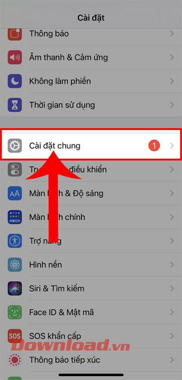 Nhấn vào mục Cài đặt chung 