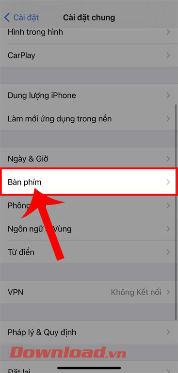 Ấn vào mục Bàn phím