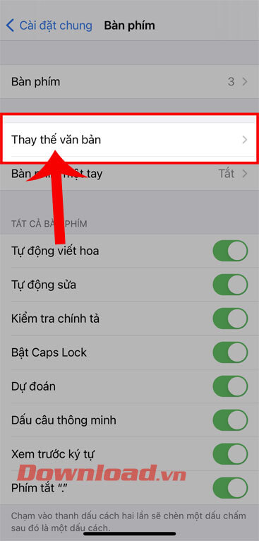 Chạm vào mục Thay thế văn bản