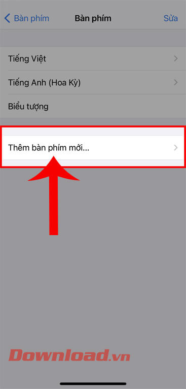 Nhấn vào mục Thêm bàn phím mới
