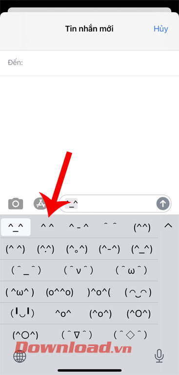 Nhấn vào ký tự cảm xúc