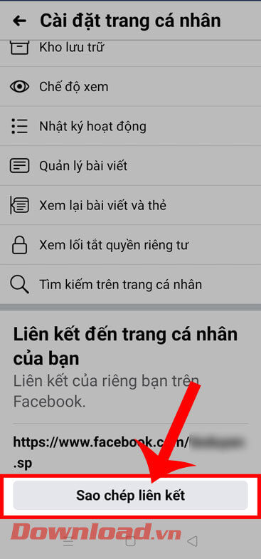 Ấn vào nút Sao chép liên kết