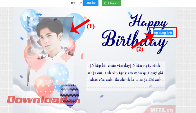Click chuột vào nút Áp dụng ảnh
