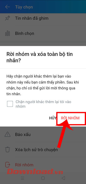 Chạm vào nút Rời nhóm