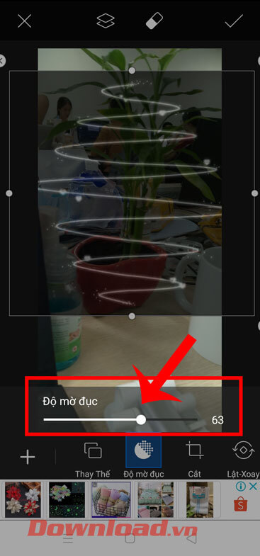 <p><strong>Bước 8: Kéo thanh giá trị của Độ mờ đục</strong> về phía bên trái, để điều chỉnh độ mờ nhạt