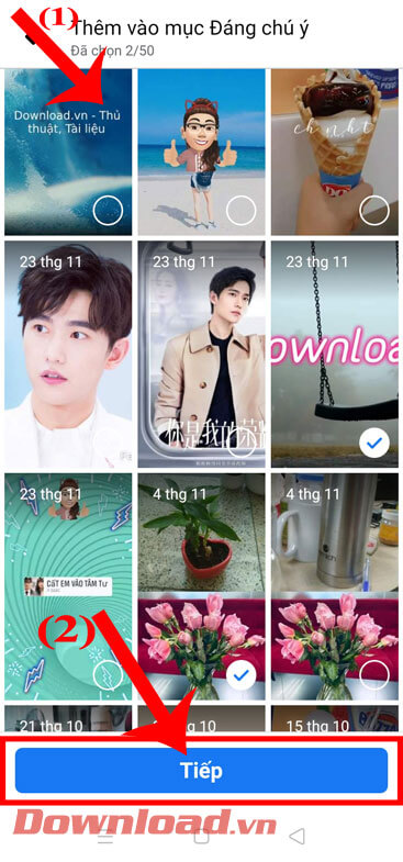 <p><strong>Bước 7: Chọn Bản tin</strong> mà bạn muốn tạo Story nổi bật, rồi nhấn vào mục <strong>Tiếp</strong>.</p>