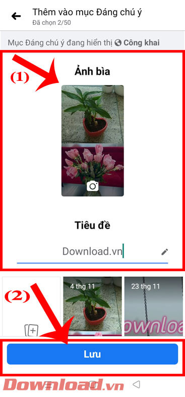 <p><strong>Bước 8:</strong> Đặt<strong> Ảnh bìa</strong>,<strong> Tiêu đề</strong> cho <em>Bản tin nổi