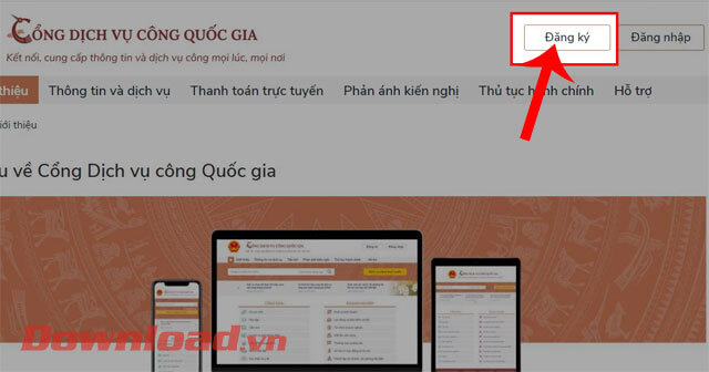 <p><strong>Bước 2:</strong> Tại trang chủ của website, click chuột vào nút <strong>Đăng ký</strong>