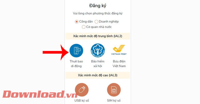 <p><strong>Bước 3: Chọn phương thức đăng ký tài khoản</strong> bằng: <em>Số điện thoại, Bảo hiểm xã