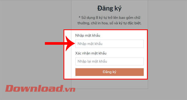 <p><strong>Bước 7: Đặt mật khẩu</strong> và xác nhận password lại, sau đó click chuột vào nút <strong>Đăng