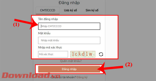 <p><strong>Bước 9:</strong> Điền<em> Tên đăng nhập, Mật khẩu, Mã xác thực,</em> rồi nhấn vào nút <strong>Đăng