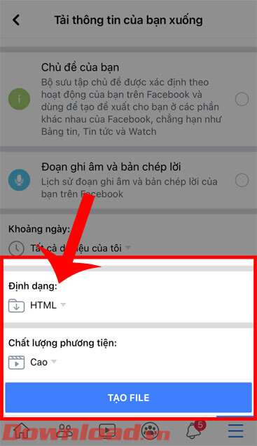 Chạm vào nút Tạo file