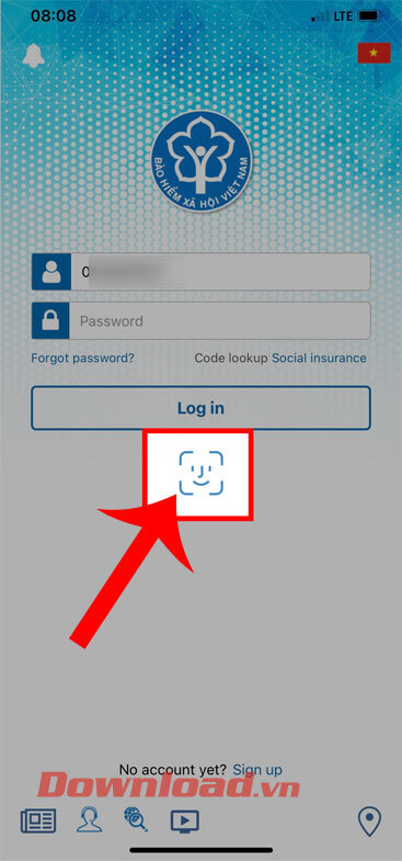 <p><strong>Bước 6:</strong> Tại màn hình đăng nhập khi này, chạm vào<strong> biểu tượng Face ID</strong>.</p>