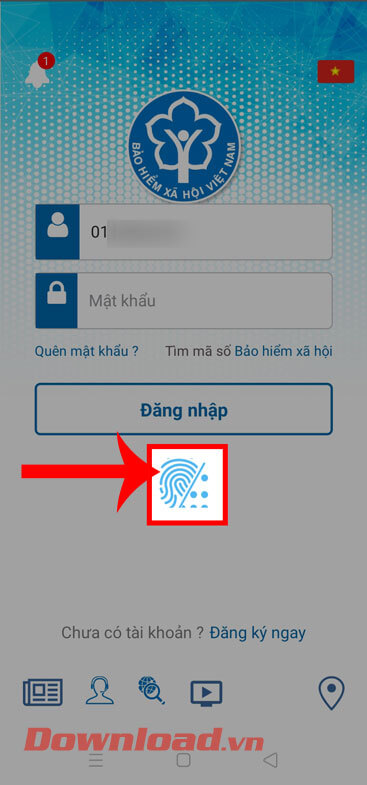 <p><strong>Bước 6:</strong> Trong màn hình đăng nhập lúc này, hãy chạm vào <strong>biểu tượng vân tay</strong>.</p>