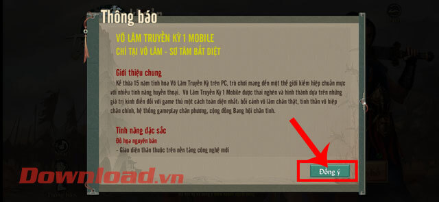<p><strong>Bước 2:</strong> Lúc này trên màn hình hiển thị cửa sổ Thông báo về một số thông tin về game,