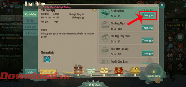 <p><strong>Bước 3:</strong> Lúc này khung cửa sổ Hoạt động xuất hiện trên màn hình, hãy chạm vào nút