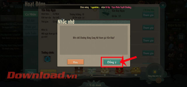 <p><strong>Bước 4</strong>: Trên màn hình khi này, sẽ hiển thị cửa sổ nhắc nhở “<em>Đến chỗ Chưởng Đăng