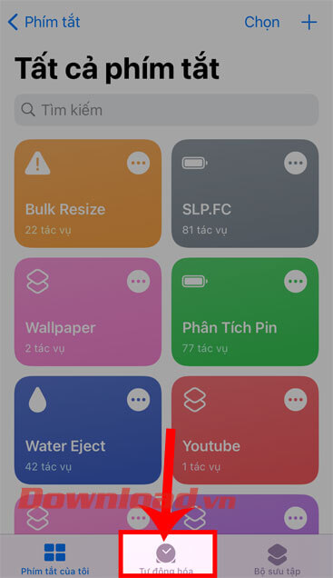 Nhấn vào mục Tự động hóa