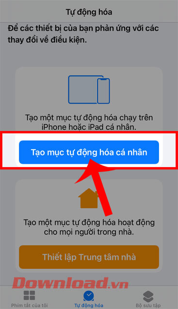 Ấn vào nút Tạo mục tự động hóa cá nhân