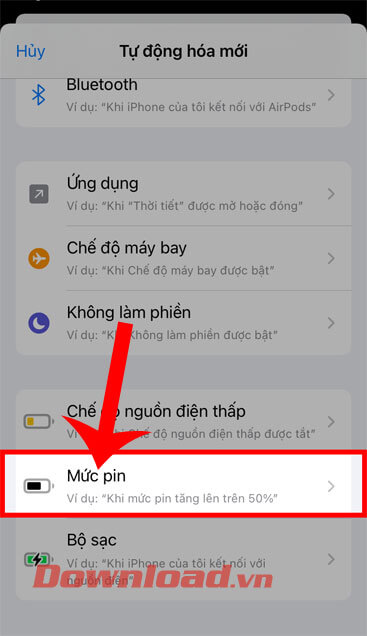 Chạm vào mục Mức pin