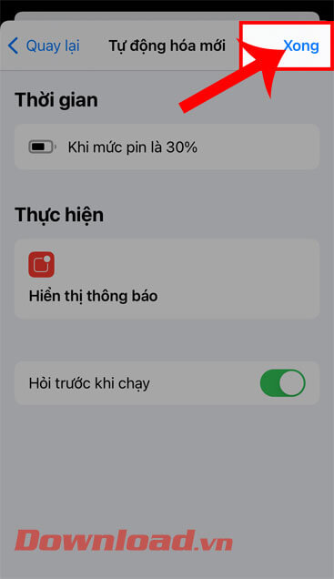 Nhấn vào nút Xong