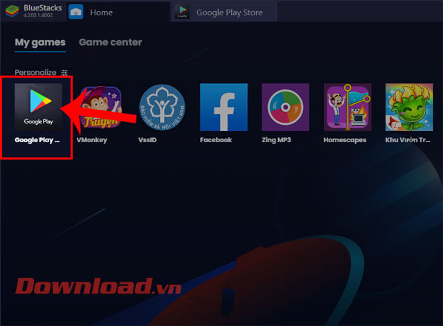 <p><strong>Bước 2:</strong> Tại giao diện chính của Bluestack, hãy click chuột vào C<strong>ửa hàng