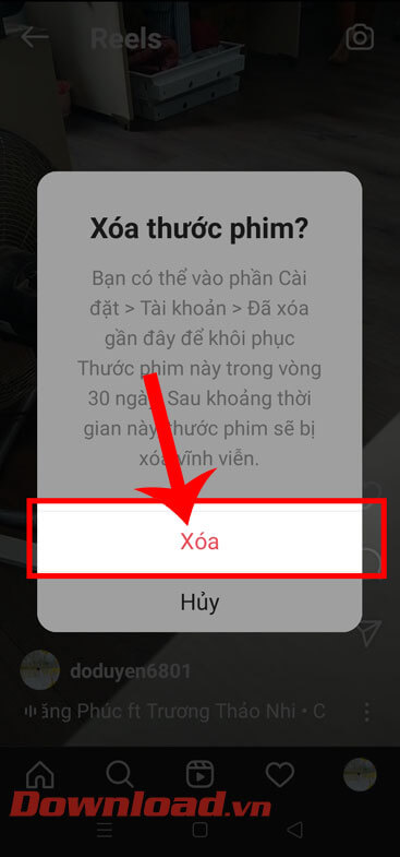 Tiếp tục ấn nút Xóa