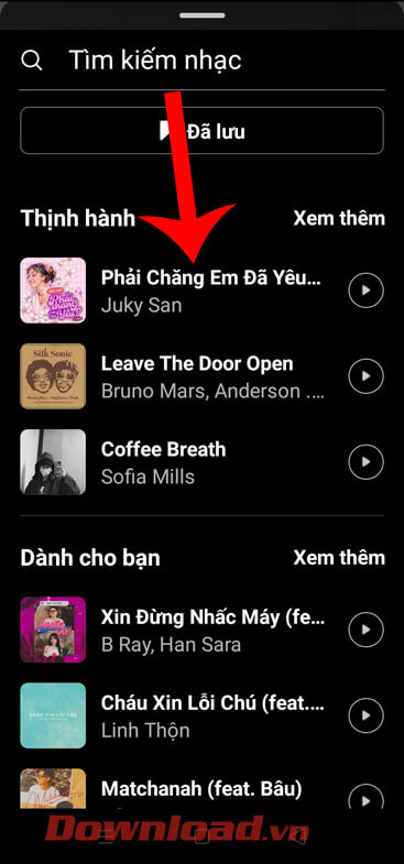 Tìm kiếm và chọn bài hát 