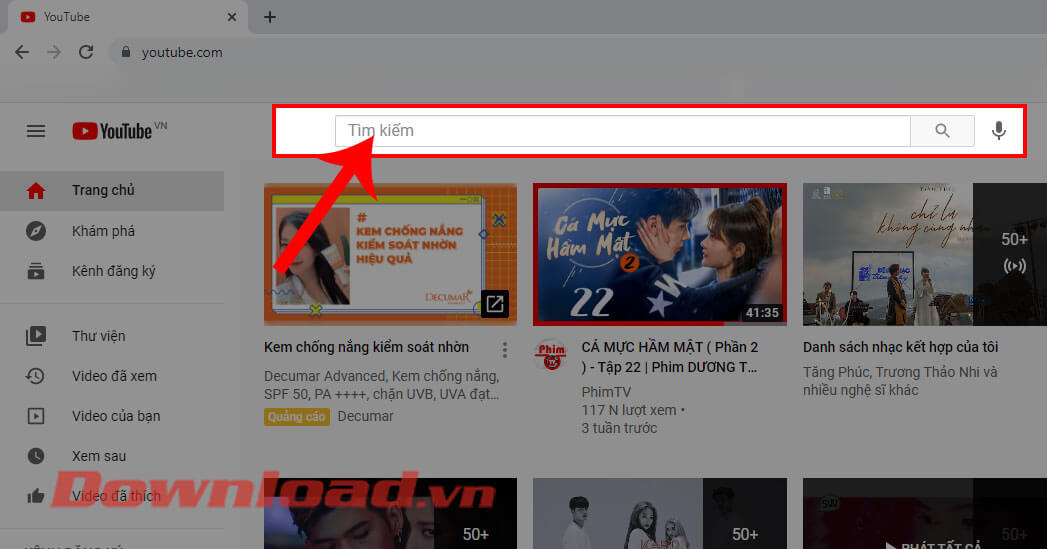 Nhấn vào ô tìm kiếm