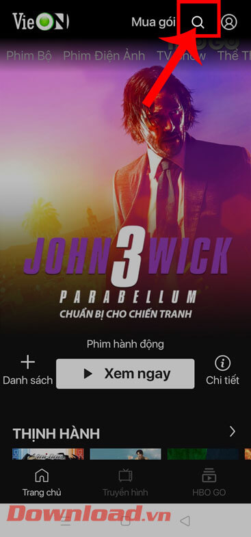 Nhấn vào biểu tượng kính lúp