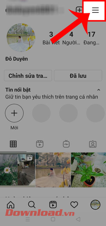 Ấn vào ba dấu gạch ngang