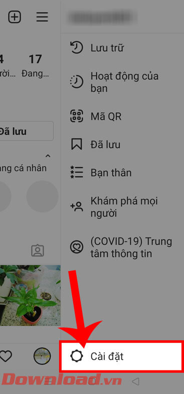 Chạm vào mục Cài đặt