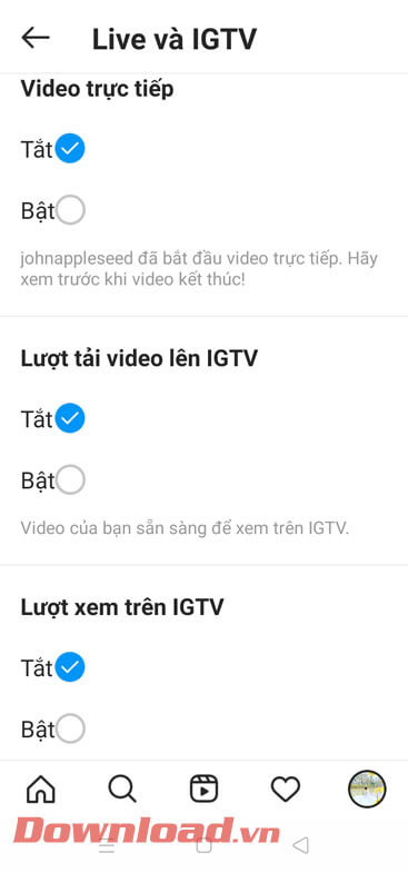 Nhấn vào nút Tắt