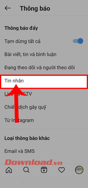 Ấn vào mục Tin nhắn