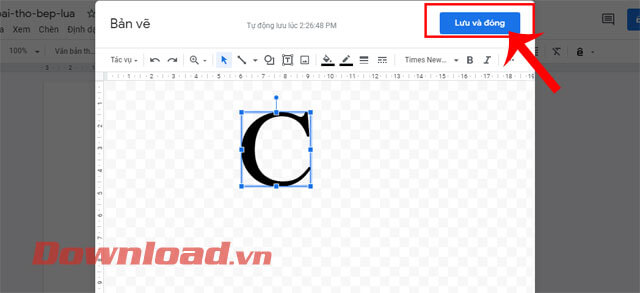 Căn chỉnh chữ rồi ấn nút Lưu và đóng