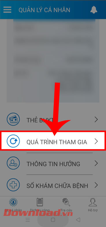 Nhấn vào mục Quá trình tham gia