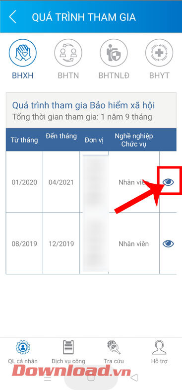 Nhấn vào biểu tượng con mắt