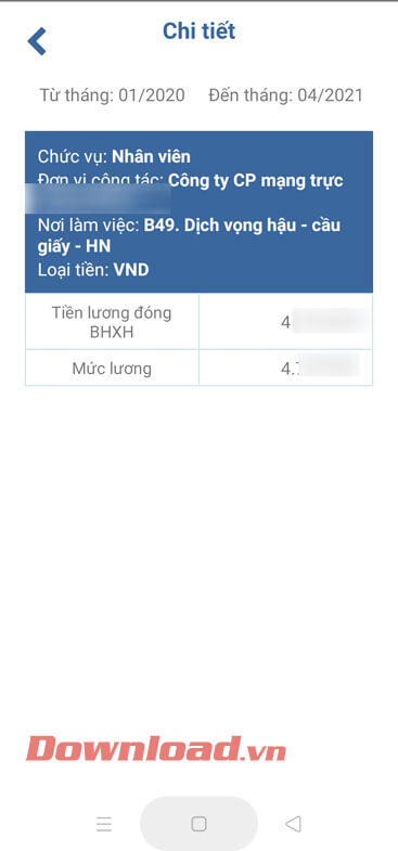 Thông tin về quá trình đóng BHXH