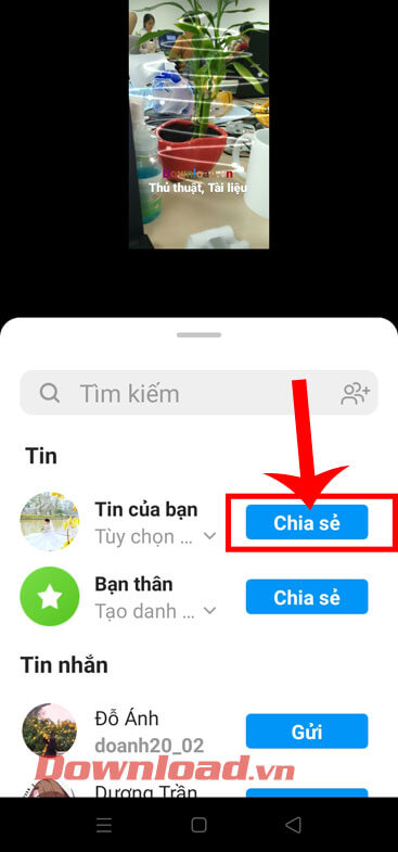 Ấn vào nút Chia sẻ 