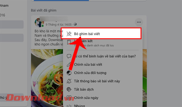 <p><strong>Bước 6:</strong> Tiếp theo, nhấp chuột vào mục <strong>Bỏ bài viết.</strong></p>