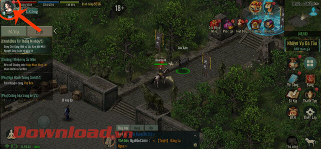 Nhấn vào biểu tượng ảnh đại diện nhân vật